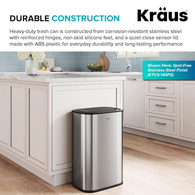 KRAUS WasteGuard 14.5 Gal 55 Liter Motion Sensor Kitchen Trash Can