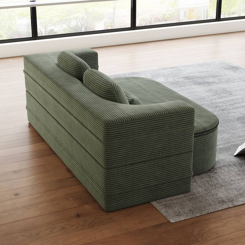2-in-1 Floor Sleeper Sofa Bed Corduroy Foldable Sofa with Functional Blanket and Pillows for Living Room Bedroom Studio