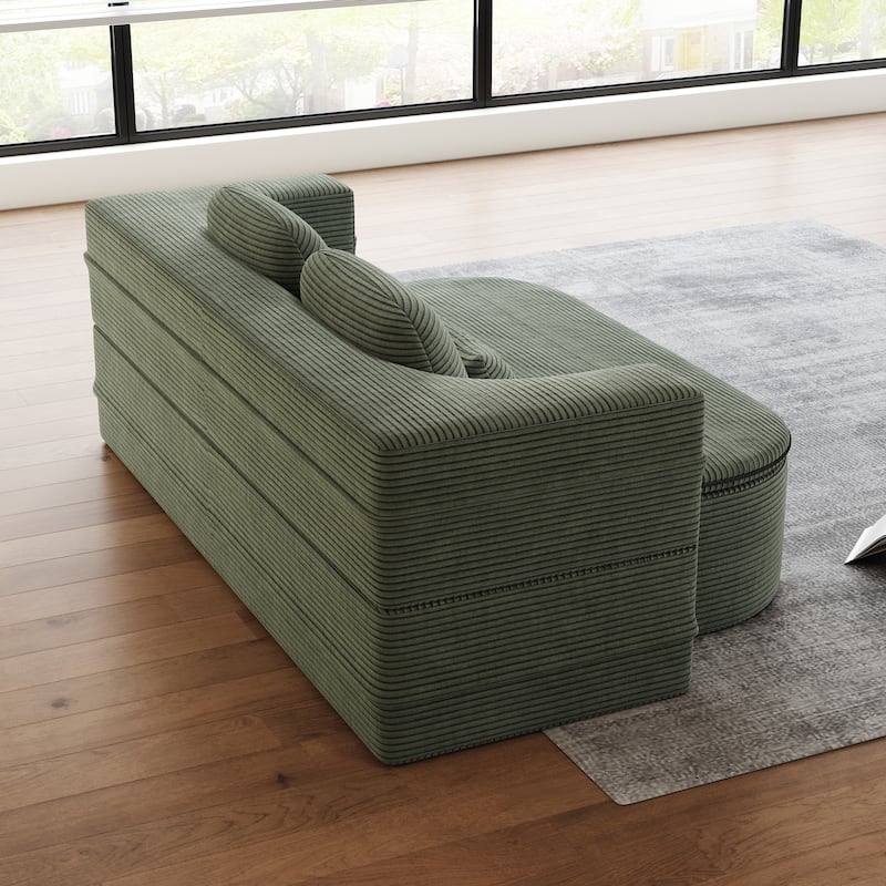 GDFStudio - Lysander Corduroy Foldable Sleeper Sofa Bed with Multi Functional Blanket