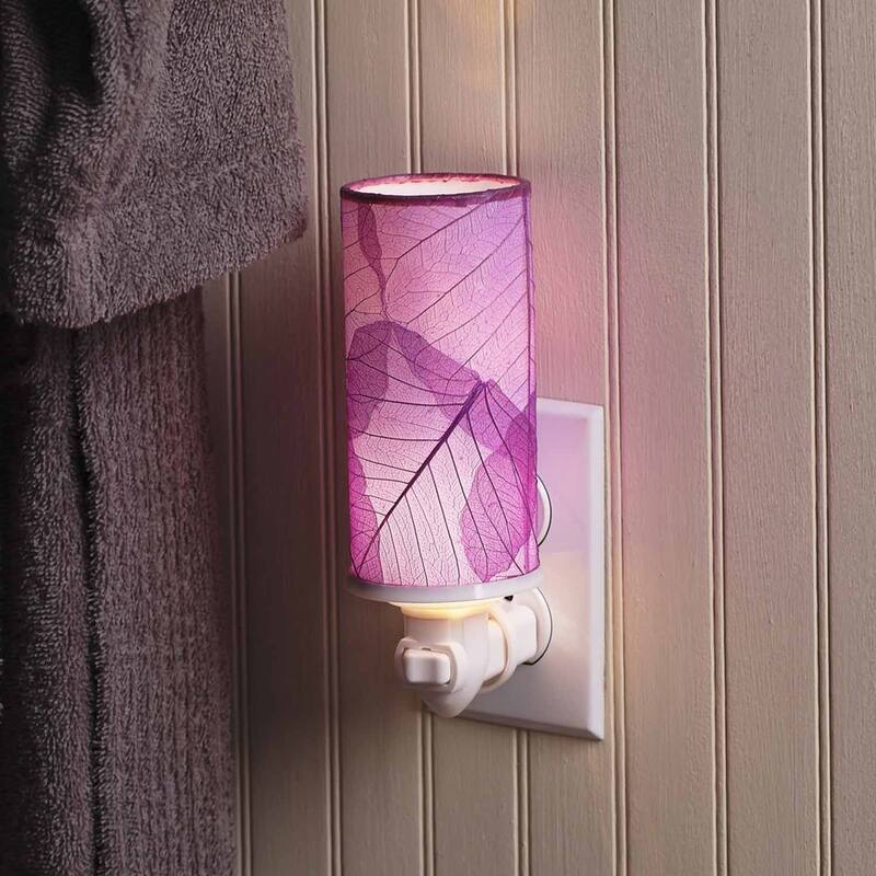 Cylinder Nightlight, Cocoa Leaves Shade, 3 x 3 x 7 in. - 3 x 3 x 8 - Purple