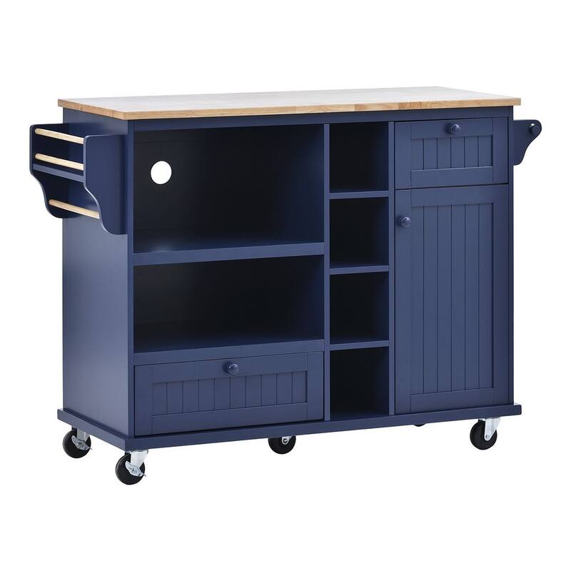 50.80 "W Versatile Solid Wood Countertop Kitchen Island with Storage and Two Locking Wheels