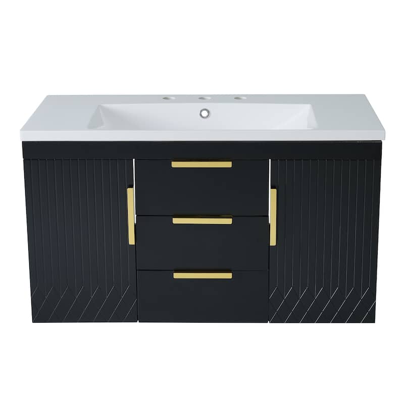 36'' Wall Mounted Bathroom Vanity with Resin Sink, Floating Bathroom Storage Cabinet with 2 Drawers, Solid Wood Bathroom Cabinet