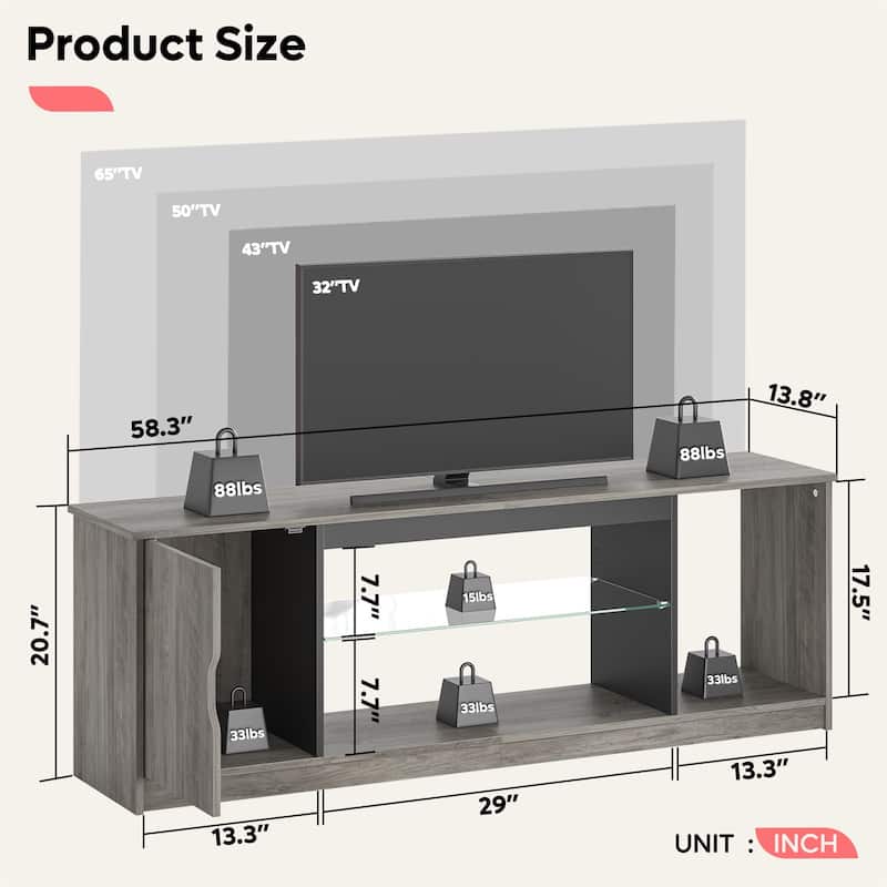 Modern TV Stand for up to 65" TVs Gaming Entertainment Center with Adjustable Shelves for PS5 - 58 inches