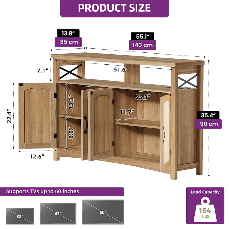 Moasis Farmhouse TV Stand Storage TV Console with Doors for TV's up to 60" 65" Living Room