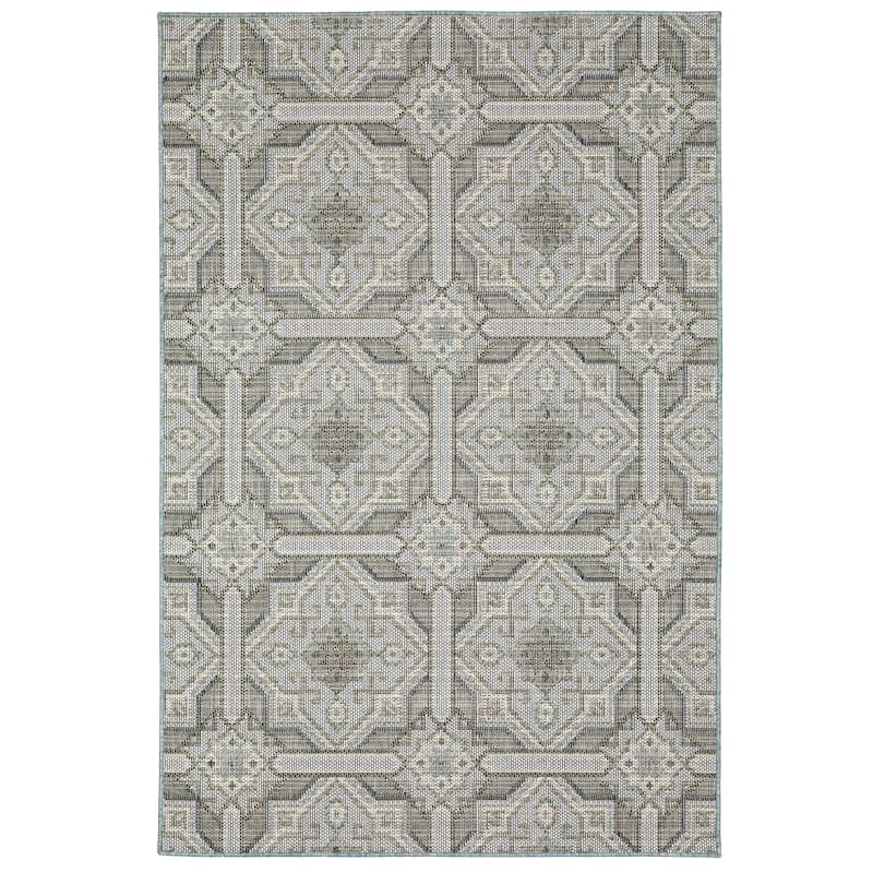 Dallas Grey Blue Geometric Outdoor Casual Area Rug