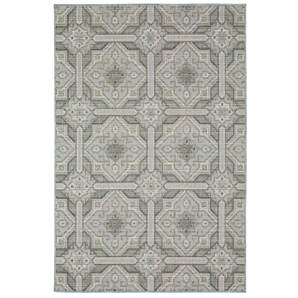 Dallas Grey Blue Geometric Outdoor Casual Area Rug