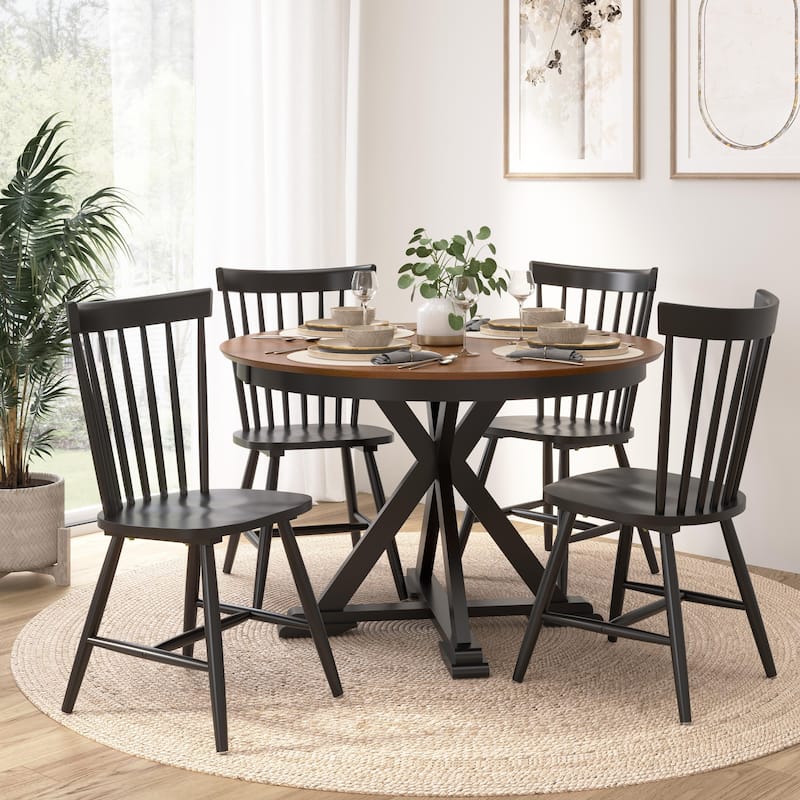 Bush Furniture West End 45W Dining Table with 4 Spindle Dining Chairs - Burnished Medium Brown/Black Paint