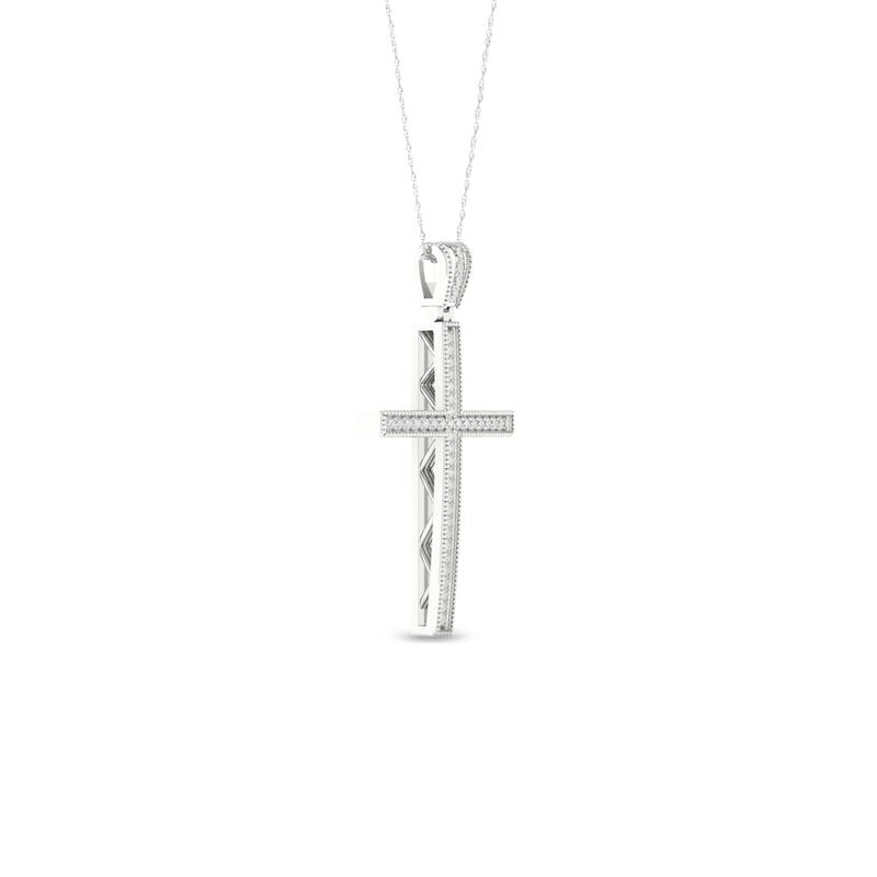 IGI Certified 1/6ct TDW Diamond Cross Pendant Necklace in 10K White Gold for Women
