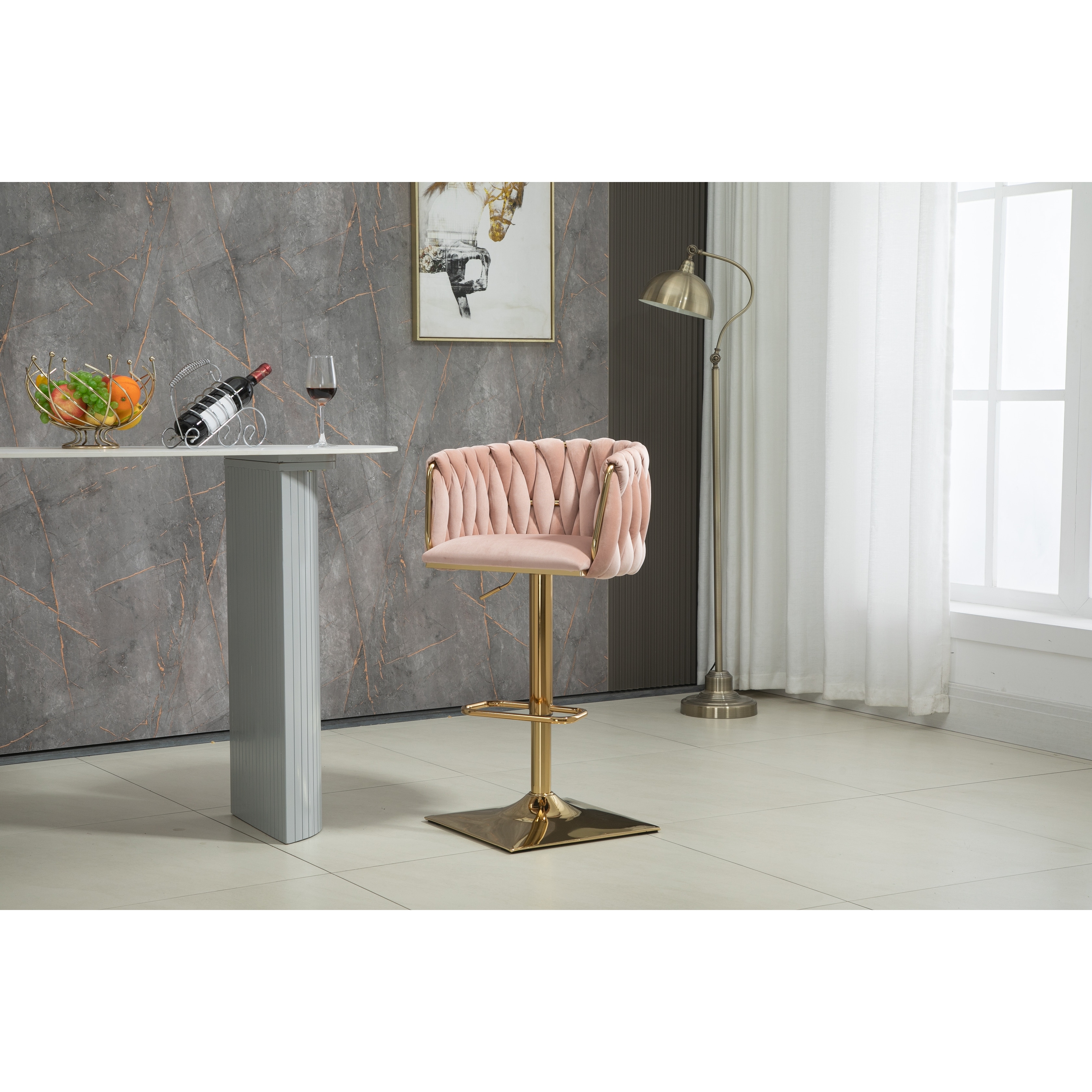Adjustable Pink Barstools Set of 2 Handwoven Back Bar Stools Bed