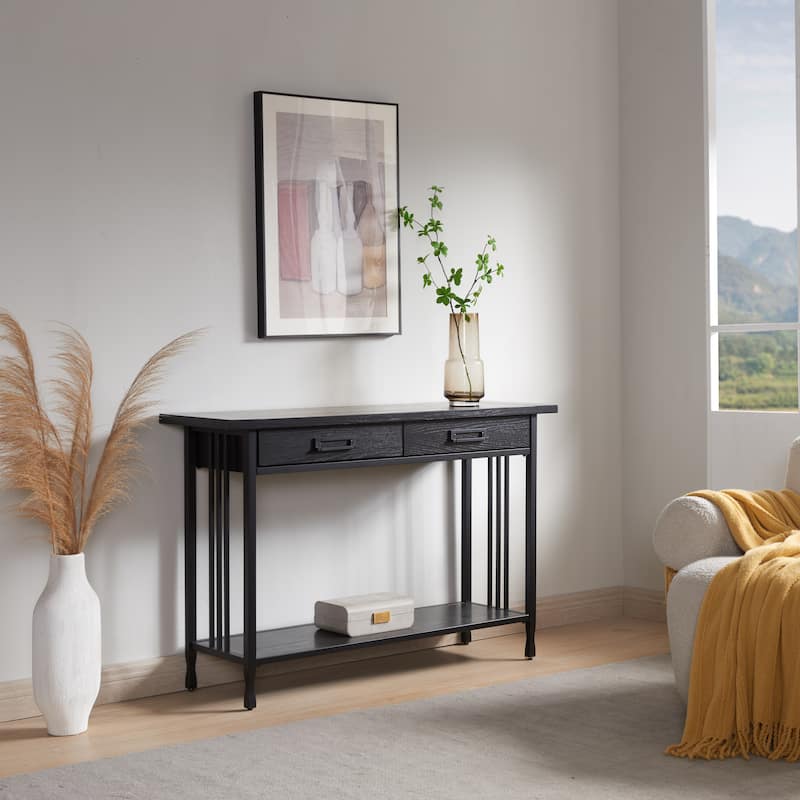 Leick Home Ironcraft Rustic Two Drawer Hall Console Sofa Table with Shelf