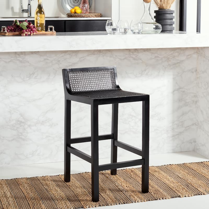 SAFAVIEH Carry Low Back Cane Counter Stool - 16" W x 19" D x 31" H - 16Wx19Dx31H - Black