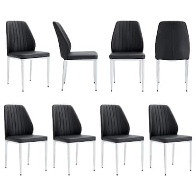 Roomfitters PU Dining Chairs with Extended Backrest and Silver Metal Legs, Modern Upholstered Set of 8