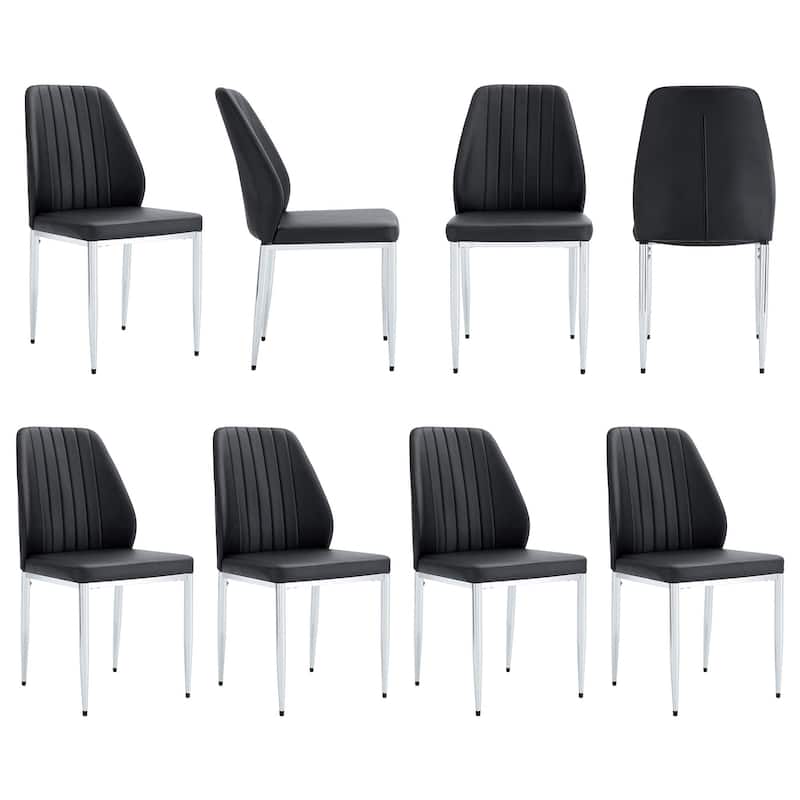 Set of 8 White PU Comfort Dining Chairs for Various Places Such as Family Restaurants Hotels Coffee Shops - Black