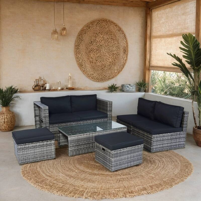 6 Piece Patio Wicker Sectional Set