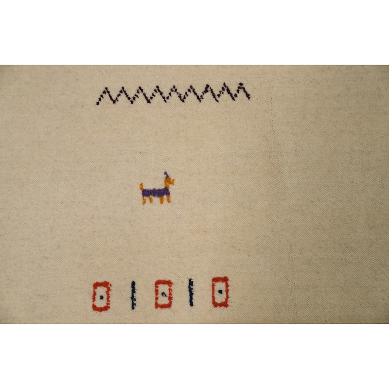 Hand Knotted Oriental 100% Wool Carpet Tribal Animal Pictorial Beige & Ivories Gabbeh Area Rug - 9' 10'' X 6' 7''
