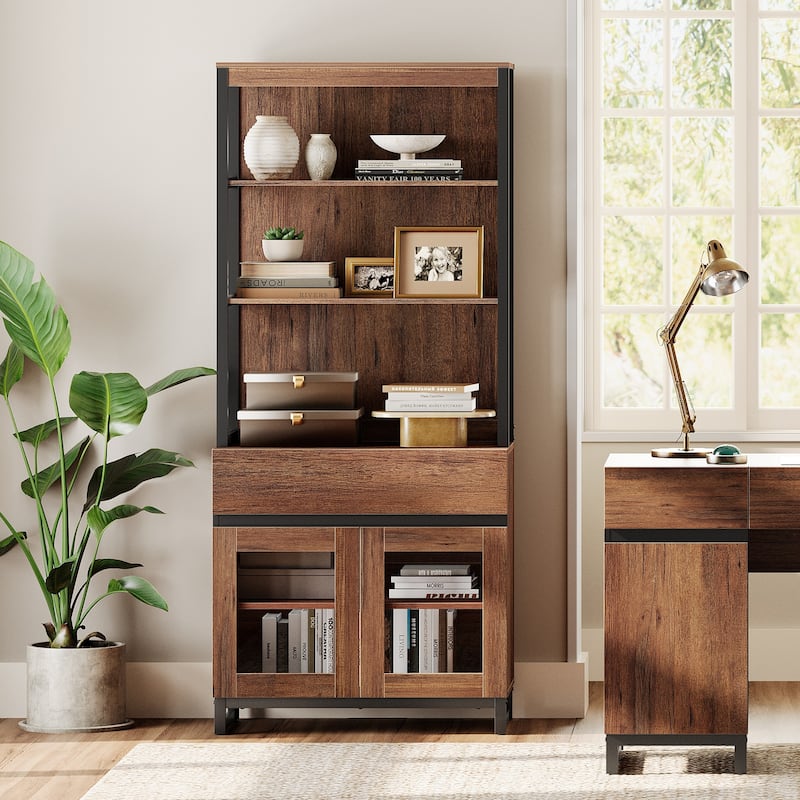Modern 72" Tall Buffet Sideboard with Drawers and Open Shelves, Storage Cabinet for Dining Room or Kitchen