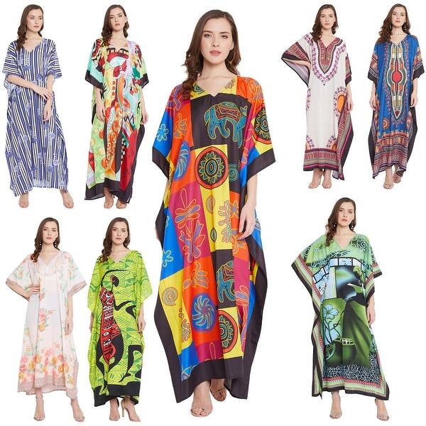 slide 1 of 26, Womens Swim Cover Ups Dress Polyester Digital Print Caftan Full Length Maxi with Sleeve Night Gowns and Robes for Ladies Girls