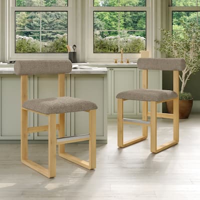 Corvus Caen Teddy Fabric Bar Stools with Wood Legs (Set of 2)