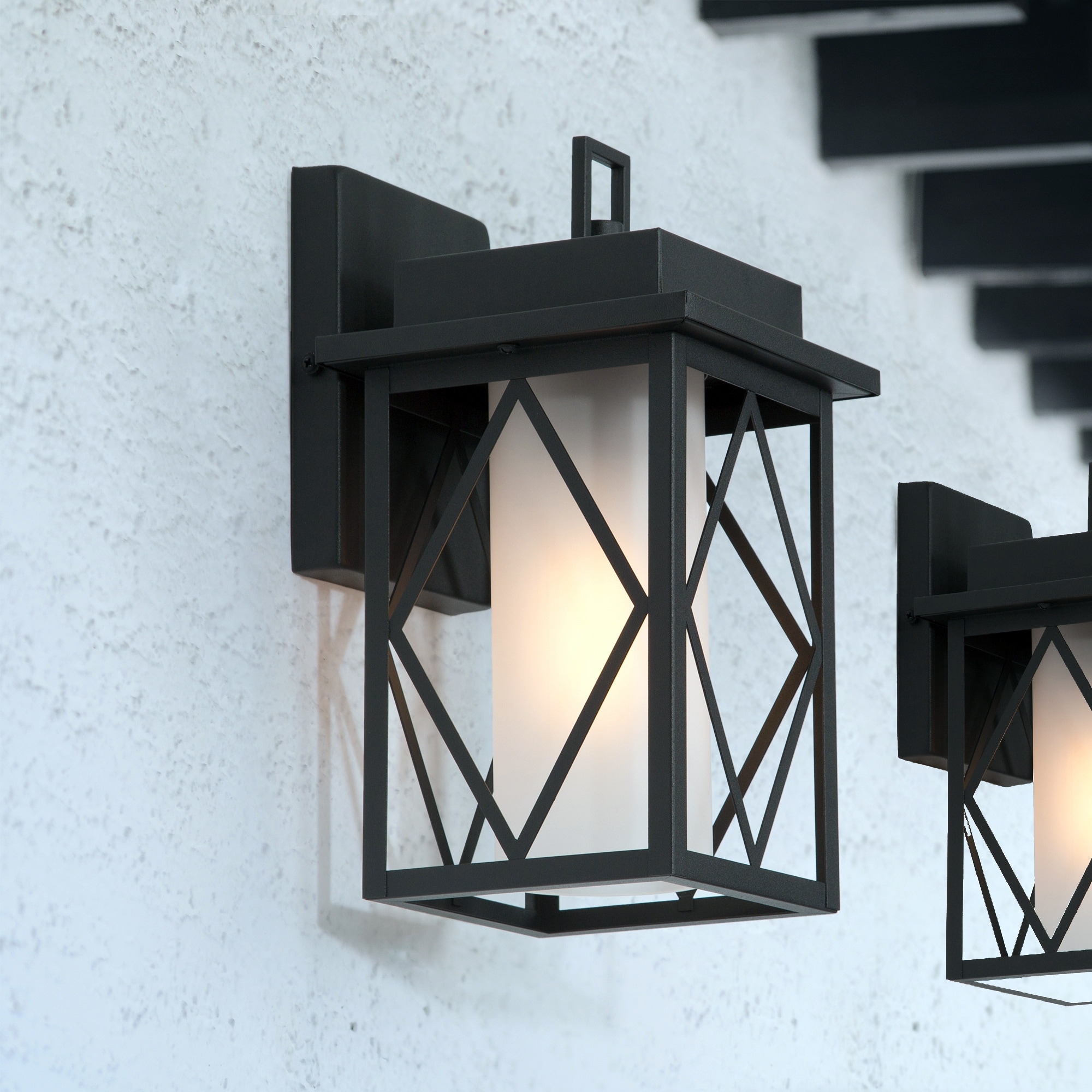 Modern Farmhouse Black 1-Light Outdoor Wall Sconces Patio Glass Porch - 7" W x 7" D x 11" H