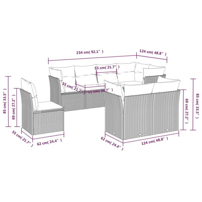 vidaXL Garden Sofa Set Grey Poly Rattan Large Modular Garden Sofa Set - 24.4 x 24.4 x 27.2 in