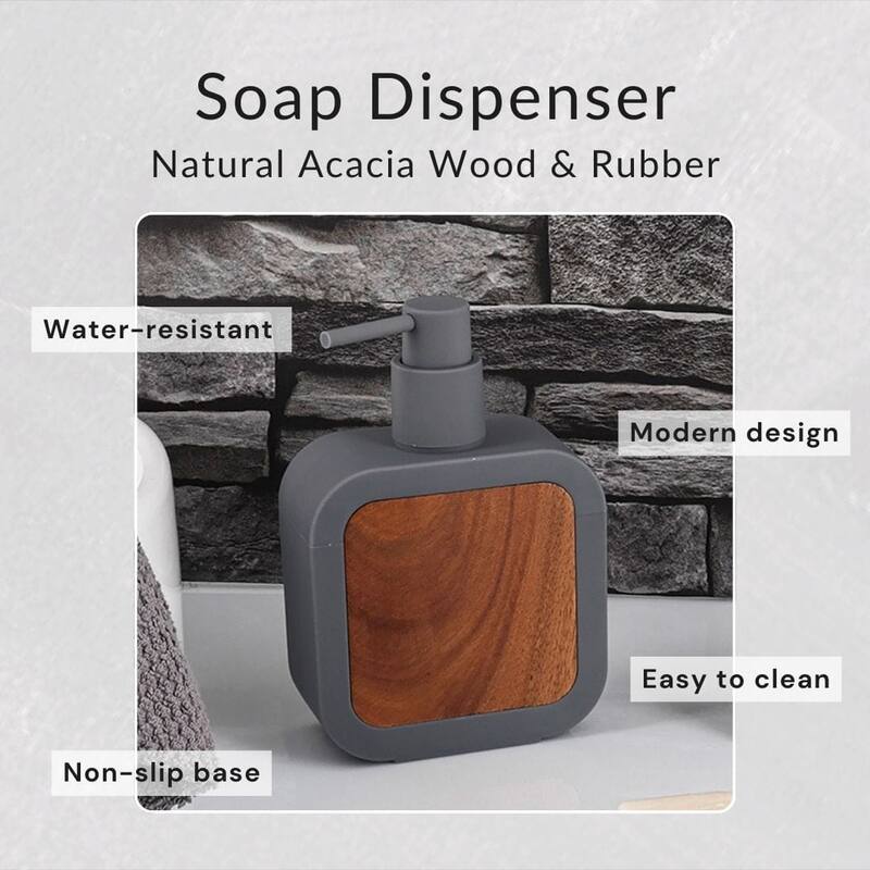 Contemporary Soap Dispenser Rubber and Wood - 4.3 L x 1.9 W x 6.6 H