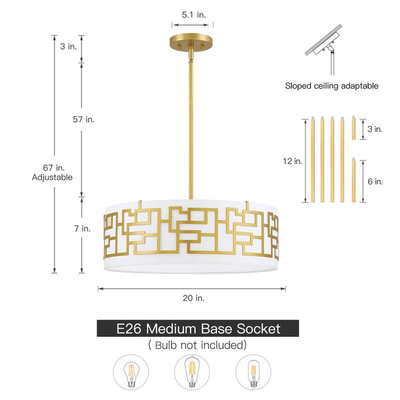 Murray 4-light drum Pendant chandelier with Gold frame - 20 in. W