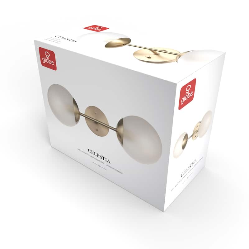 Celestia 2-Light Matte Brass Wall Sconce with Frosted Glass Shades - 19.5"