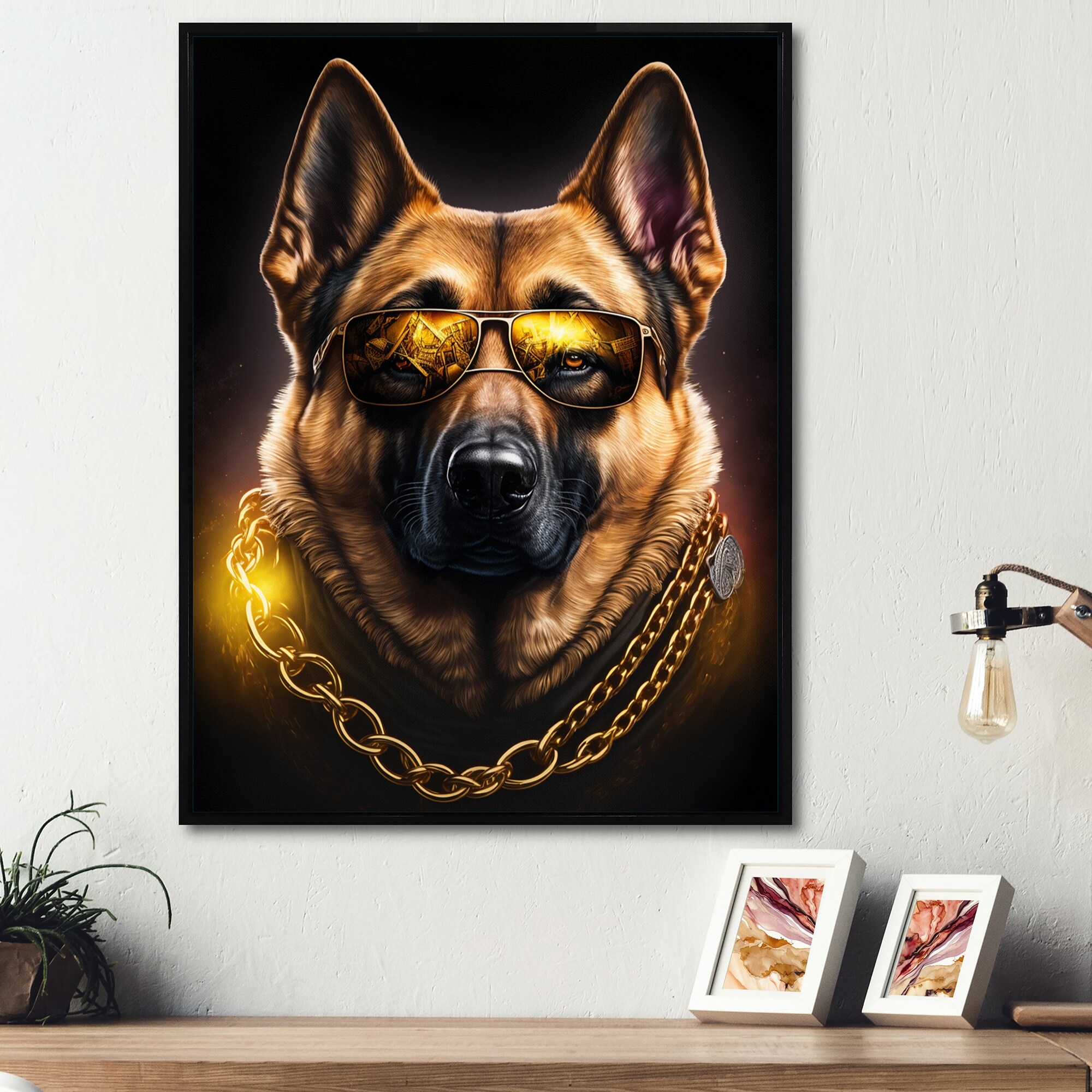 Designart German Shepherd Gangster In NYC II Animals Framed Canvas Art Print Bed Bath Beyond 37313640