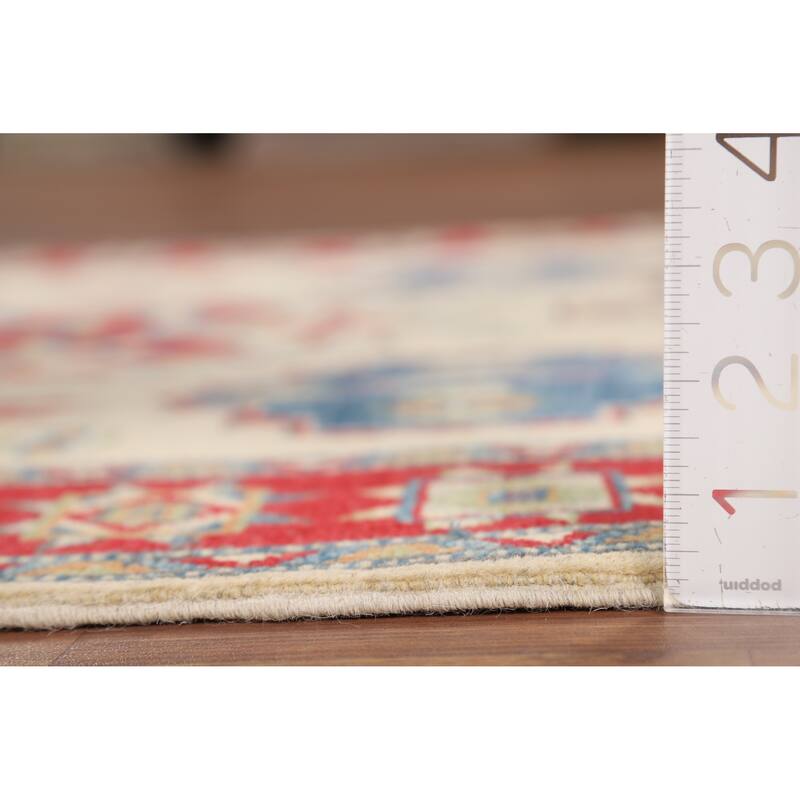 Ivory Kazak Accent Rug Handmade Wool Carpet - 3'8" x 5'7"