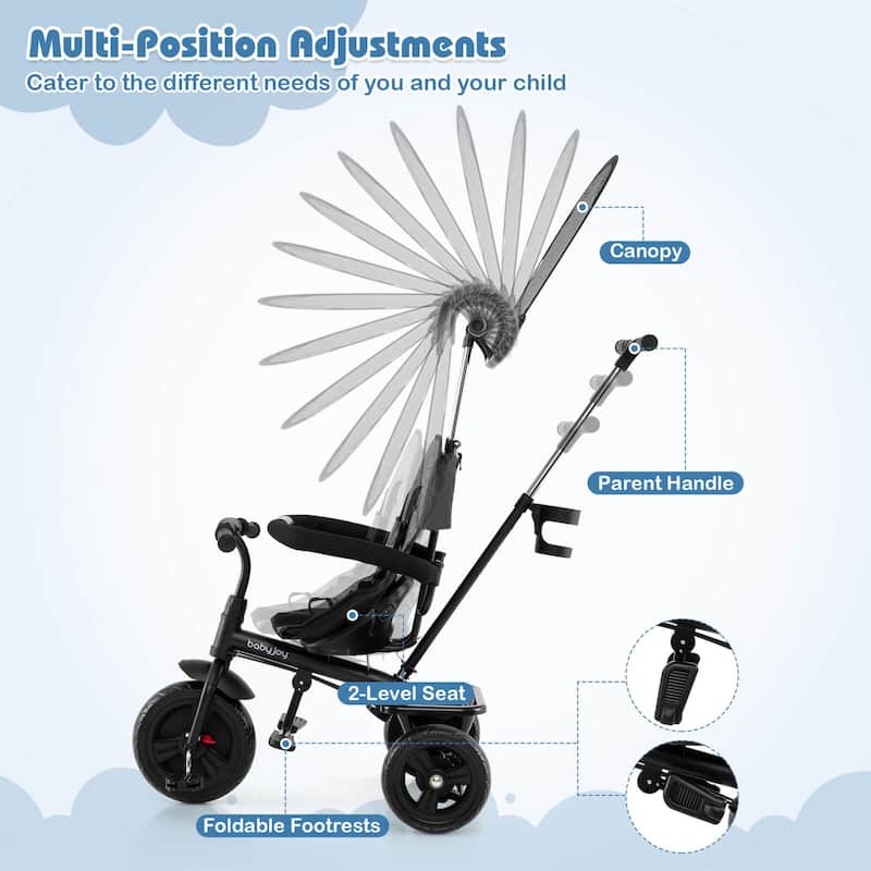 Costway Toddler Tricycle, 7 in 1 Push Trike with Adjustable Canopy
