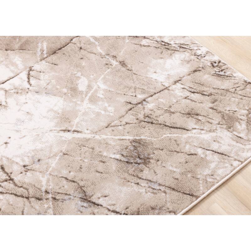 London Collection - Beige Cream Brown Soft Abstract Indoor Area Rug, 5'3" x 7'7"