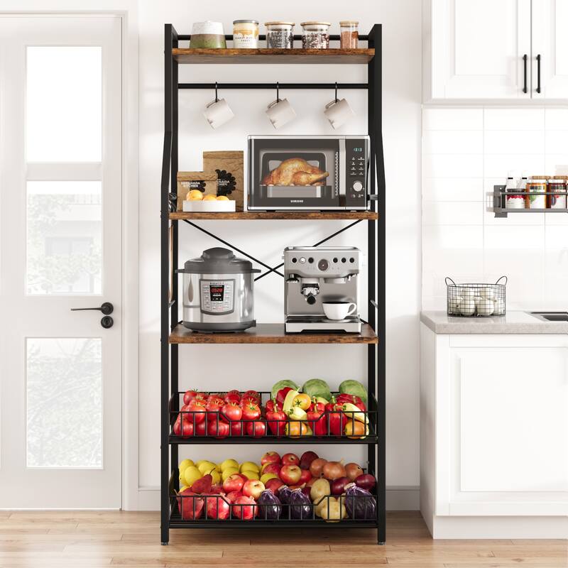 Kitchen Bakers Rack, Microwave Oven Stand with 2 Large Wire Basket