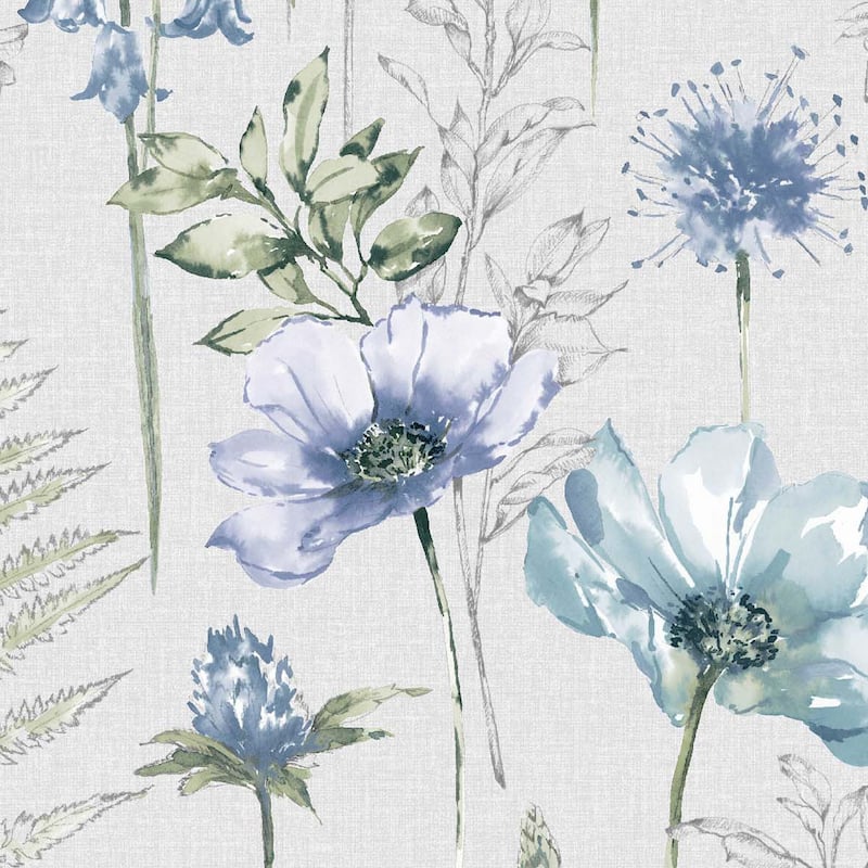 Floral Sketch Blue Wallpaper