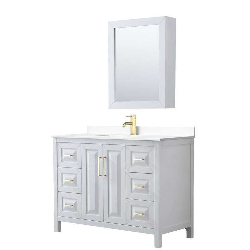 Wyndham Collection Daria 48" Free Standing Single Basin Vanity Set - White / White Cultured Marble Top / Brushed Gold