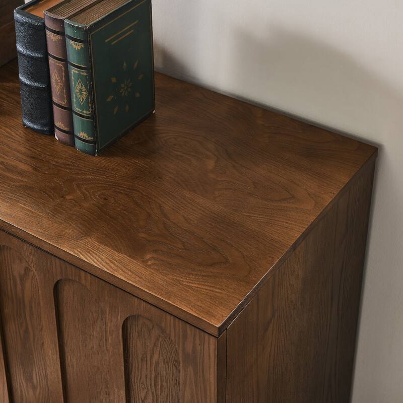 Mid-Century Modern Fluted Sideboard - Walnut Storage Cabinet with Adjustable Shelves