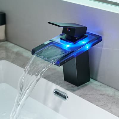 Single Handle Waterfall Type Sink Faucet With 3 LED Light Changing