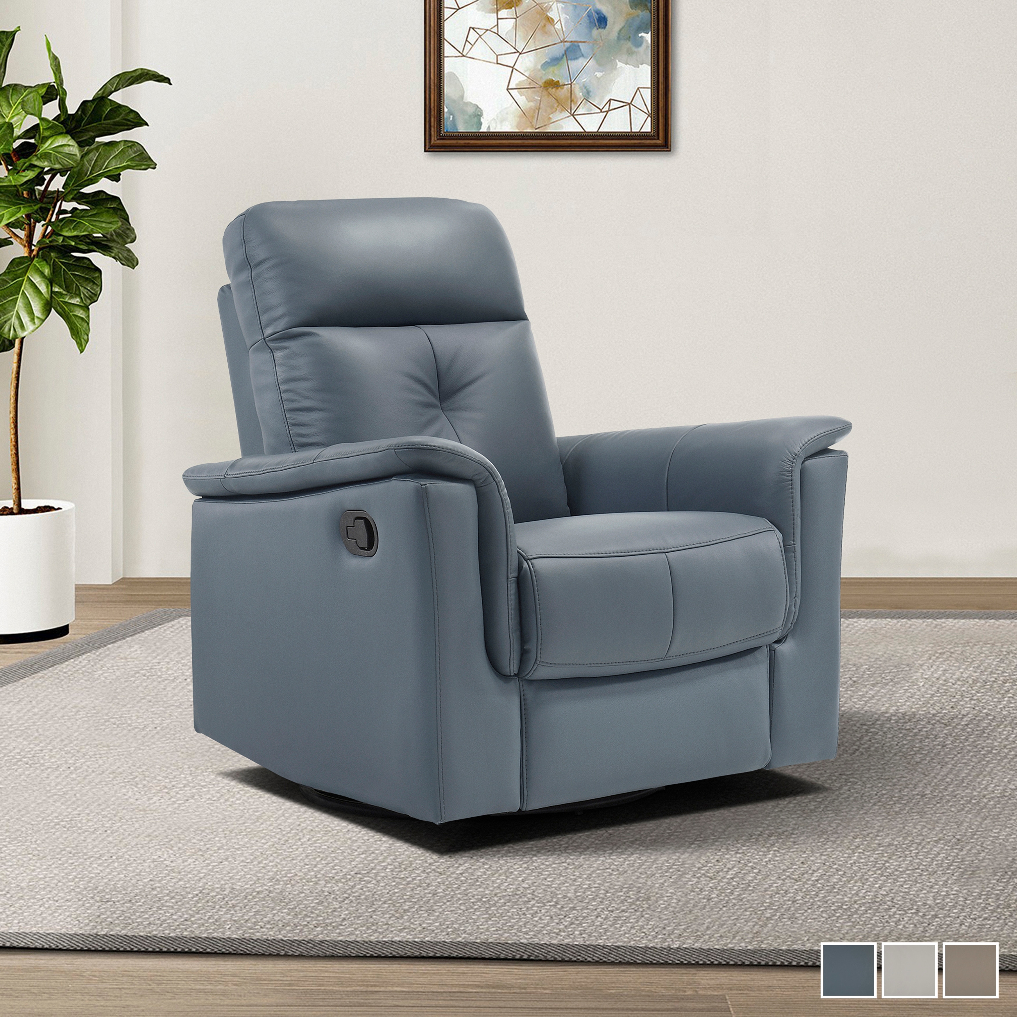 Fremont & Park Monte 35.5" Leather Swivel Glider Manual Recliner - 360-Degree Swivel