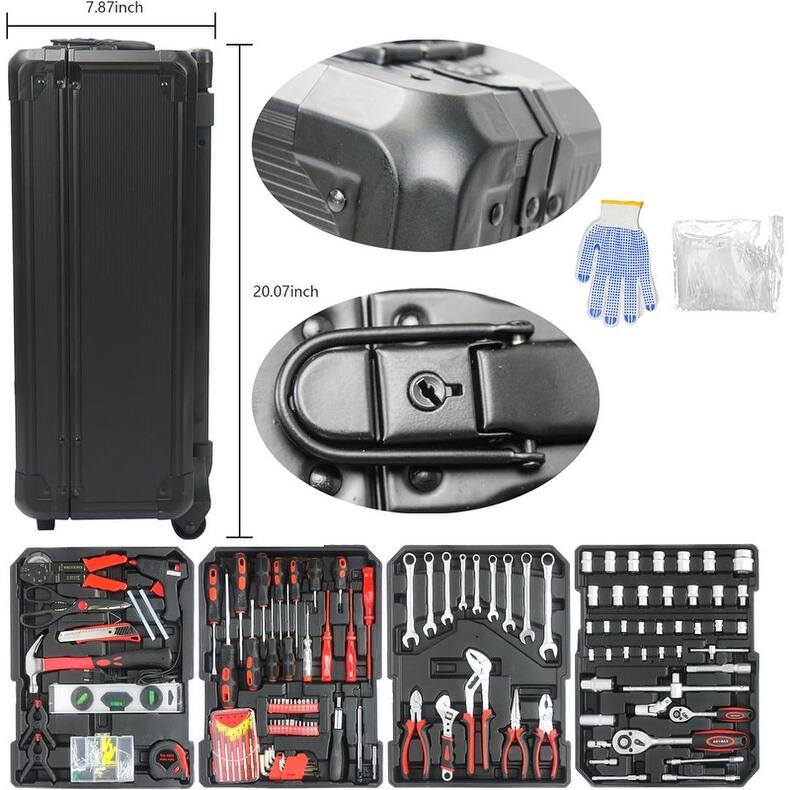 899 Pieces Tool Kit with Rolling Mechanics Tool Box 4 Layers Toolset