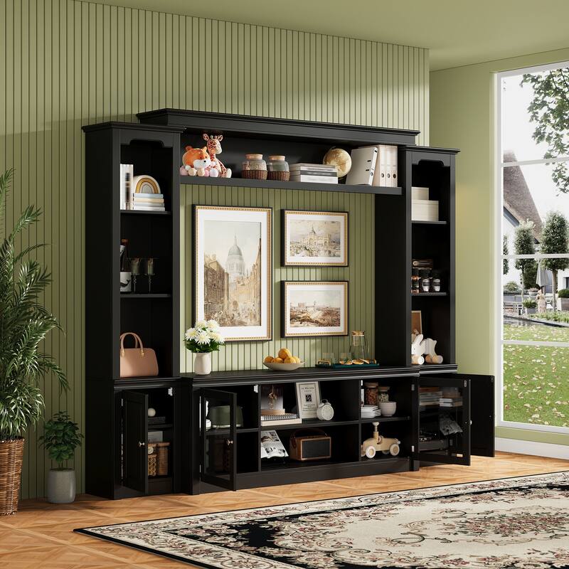 Wall Unit TV Stand with Bookshelves for TVs up to 65", Wood TV Console Table Media Entertainment Center with Storage Cabinet