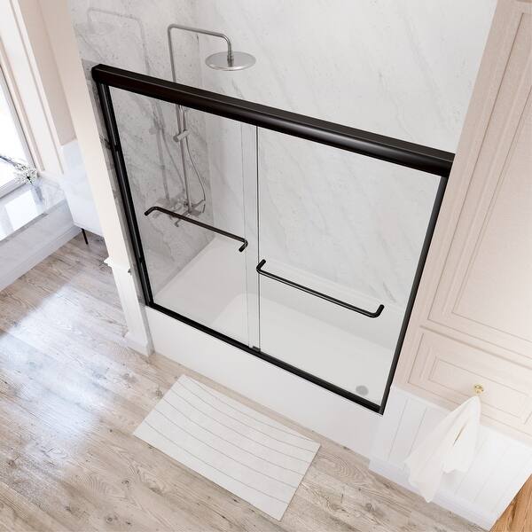 i-Homare 55 - 59'' W x 60'' H Double Sliding Bath Tub Door Semi-Frameless Shower Door