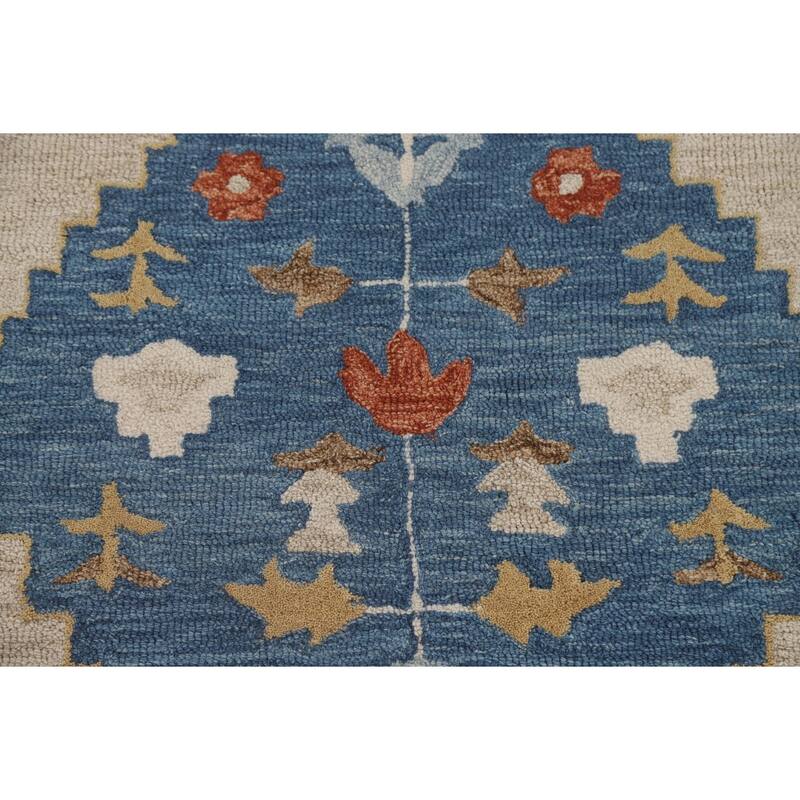 Geometric Heriz Hand-Tufted Rug Traditional Wool Carpet