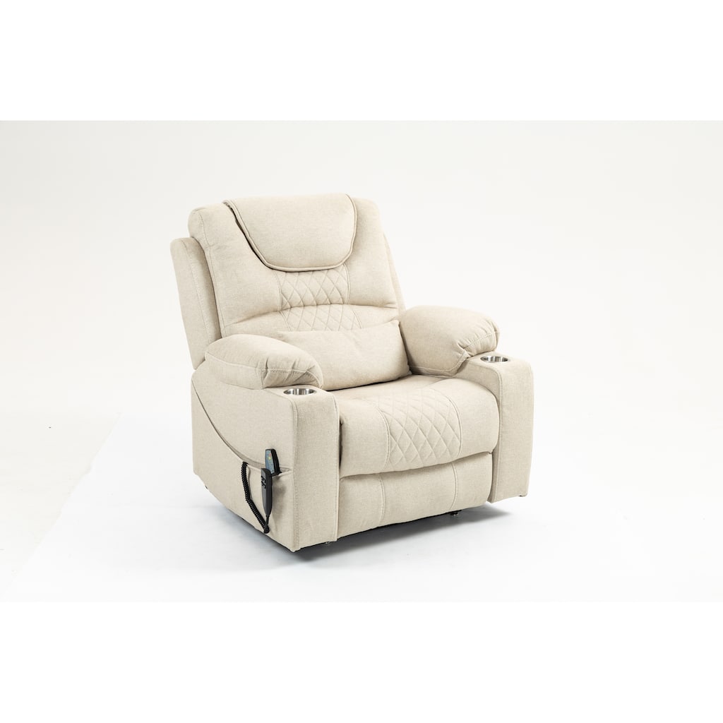 Velvet Oversized Power Lift Recliner Chair, Dual OKIN Motors & Cup Holders