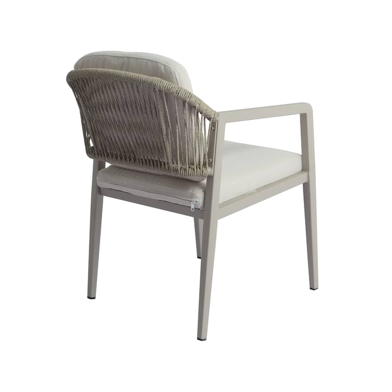 Roomfitters 7-Piece Outdoor Dining Set Acacia Wood Table Wicker Iron Chairs Patio Furniture, Grey Black