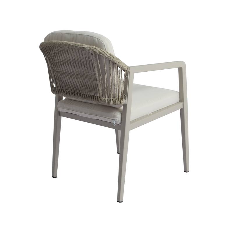 Roomfitters Outdoor Wicker Rattan Dining Chairs with Waterproof Cushions, Patio Armchairs Set of 2, Grey and Beige