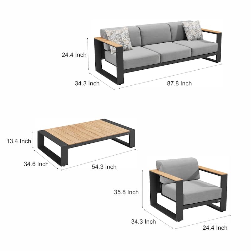 HIGOLD - Cambusa Outdoor Conversation Set for 5 Person, Aluminum, Teak
