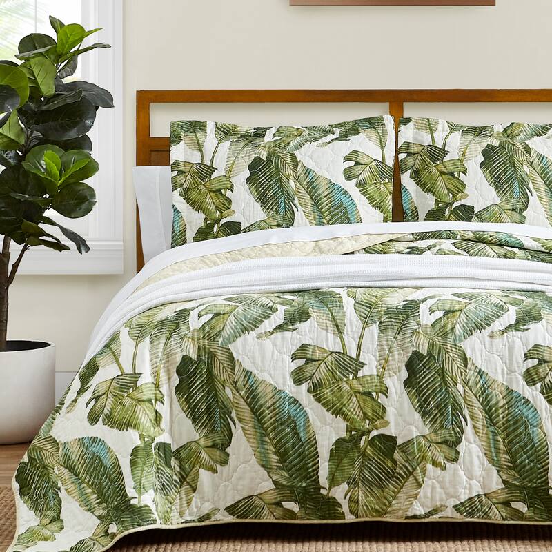Tommy Bahama Fiesta Palms Green Cotton Reversible Quilt Set