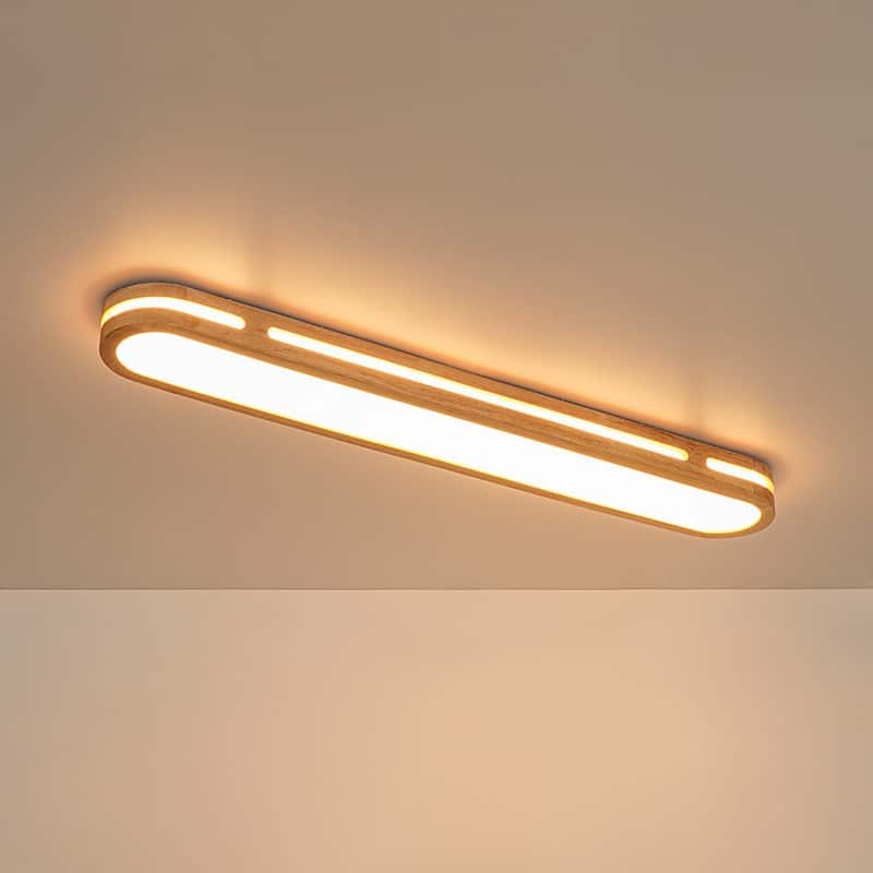 Modern Cottage Dimmable LED Oval Oak Wood Flush Mount Light - 37.4 Inches