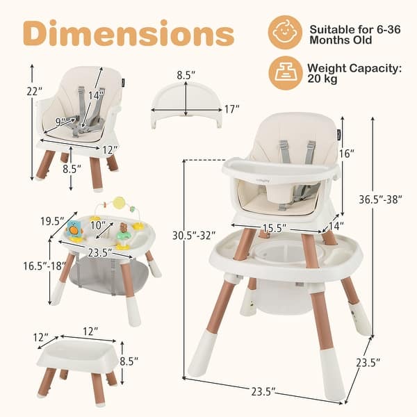 dimension image slide 1 of 4, Gymax 16-in-1 Baby High Chair w/ Activity Center Booster Seat Building