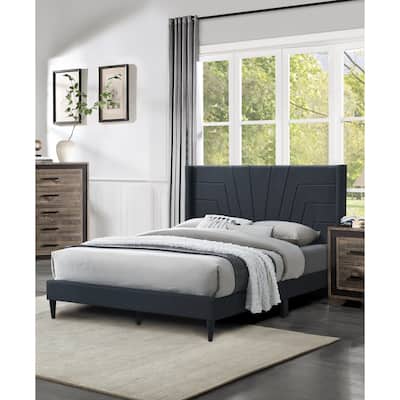 Charcoal Color 1pc Queen Size Bed Burlap Fabric Headboard Upholstered Bedroom Furniture Platform Bedframe