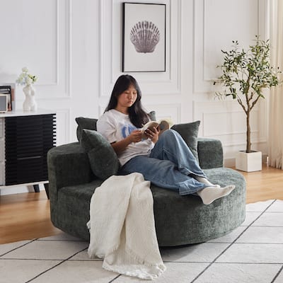 360 Degree Swivel Sofa Chair with Backrest Pillow for Livingroom 55'' Chenille Single Sofa, Round Fluffy Sleeper Sofa